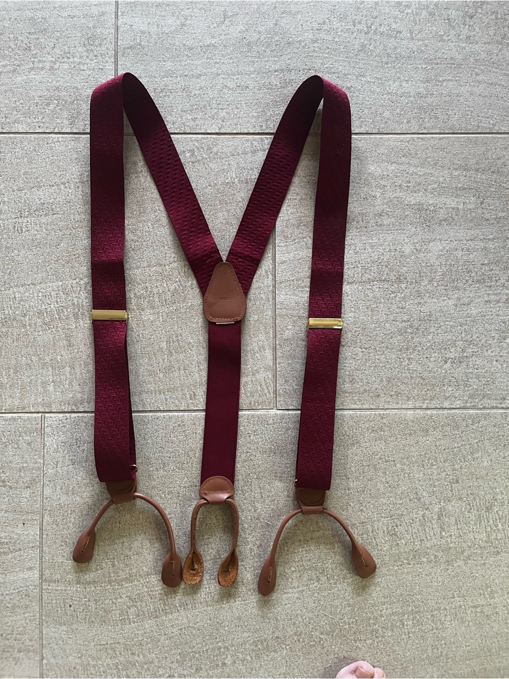 Men's Burgundy Leather-Trim Braces Suspenders